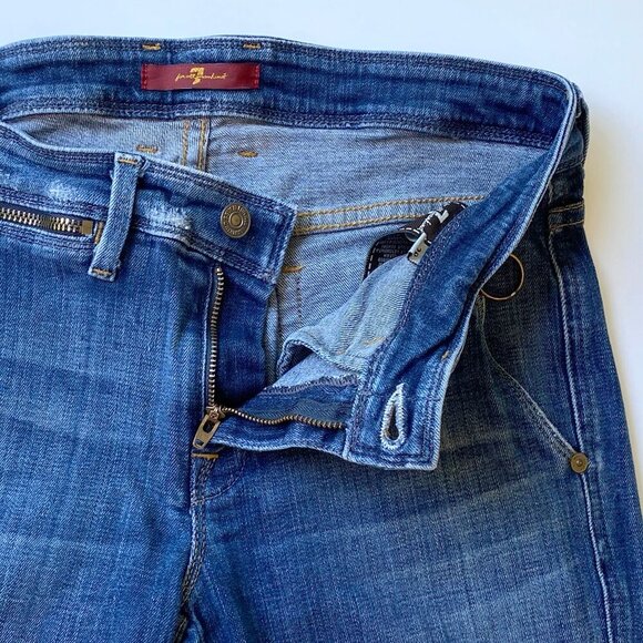 7 For All Mankind Womens Flare Wide Bootcut Jeans 28 Raw Hem Zippers Low Rise - Picture 4 of 15